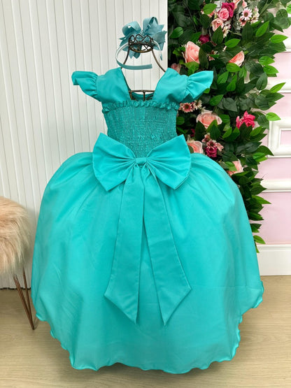 Vestido Infantil Verde Tiffany em Poliéster com Design Sofisticado para Ocasiões Especiais