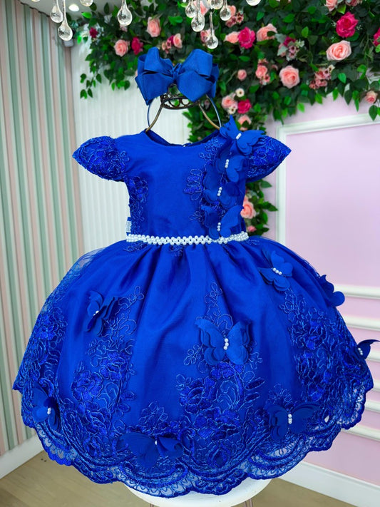 Vestido Infantil Azul Royal em Cetim com Saia Rodada para Festa de Aniversário