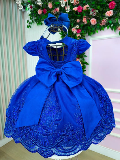 Vestido Infantil Azul Royal em Cetim com Saia Rodada para Festa de Aniversário