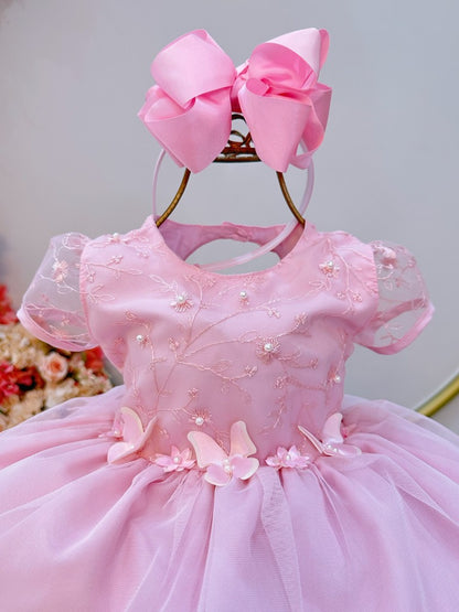 Vestido Infantil Rosa Claro Jardim Encantado com Saia de Babados para Festas