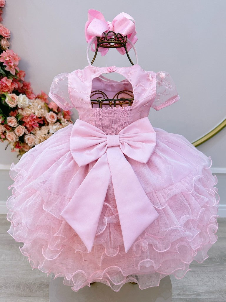 Vestido Infantil Rosa Claro Jardim Encantado com Saia de Babados para Festas