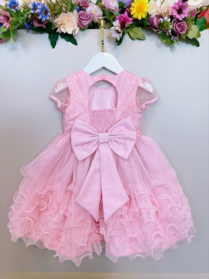 Vestido Infantil Rosa Claro Jardim Encantado com Saia de Babados para Festas