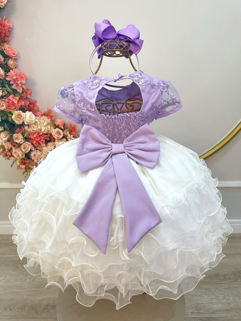 Vestido Infantil Lilás em Tule com Saia de Babados para Festas