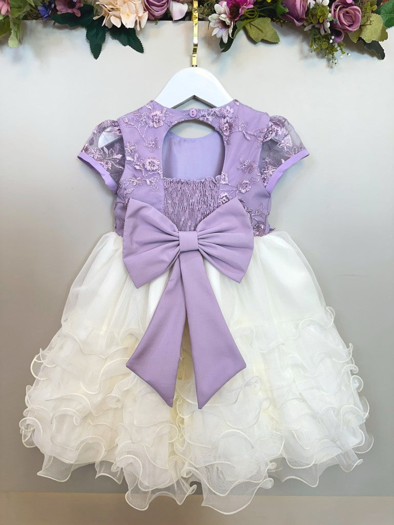 Vestido Infantil Lilás em Tule com Saia de Babados para Festas
