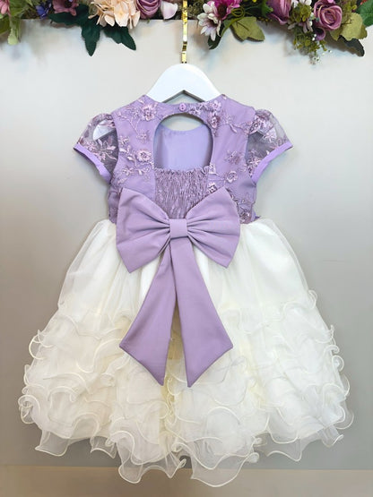 Vestido Infantil Lilás em Tule com Saia de Babados para Festas