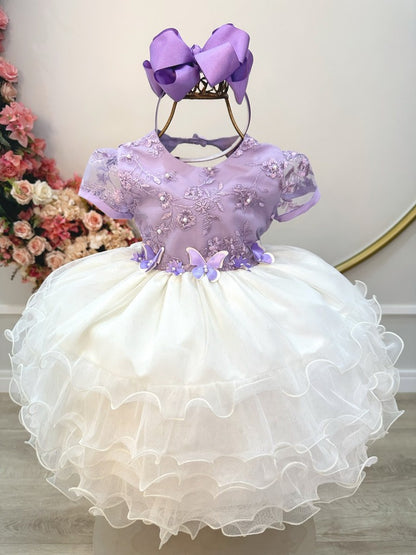 Vestido Infantil Lilás em Tule com Saia de Babados para Festas