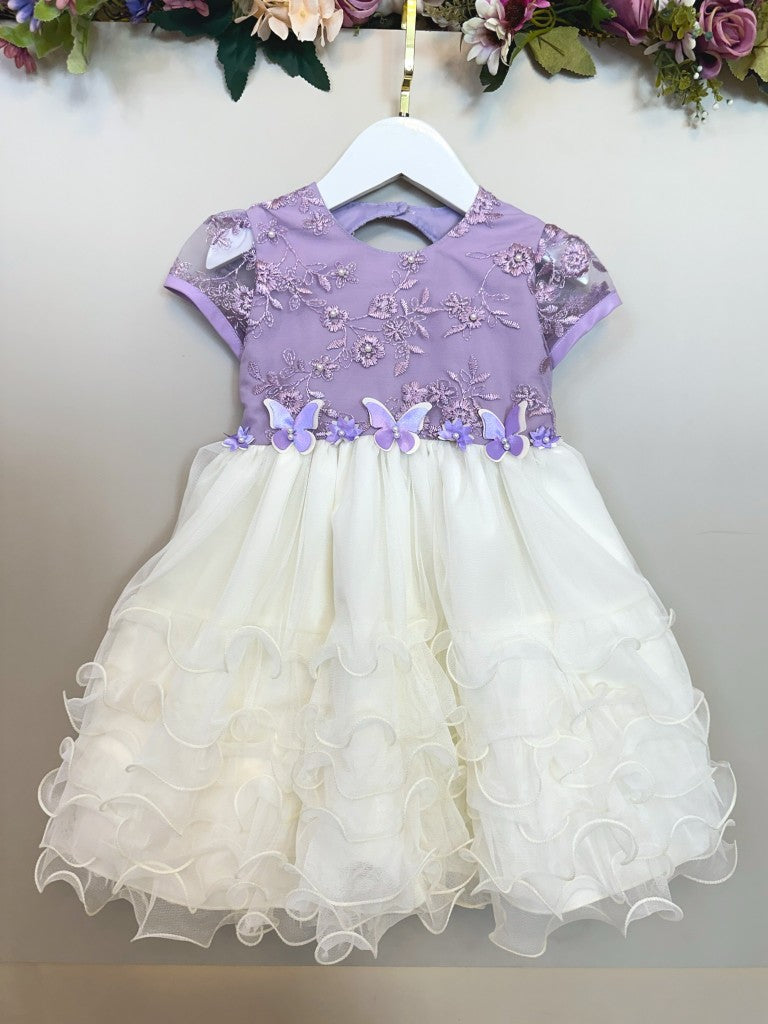 Vestido Infantil Lilás em Tule com Saia de Babados para Festas