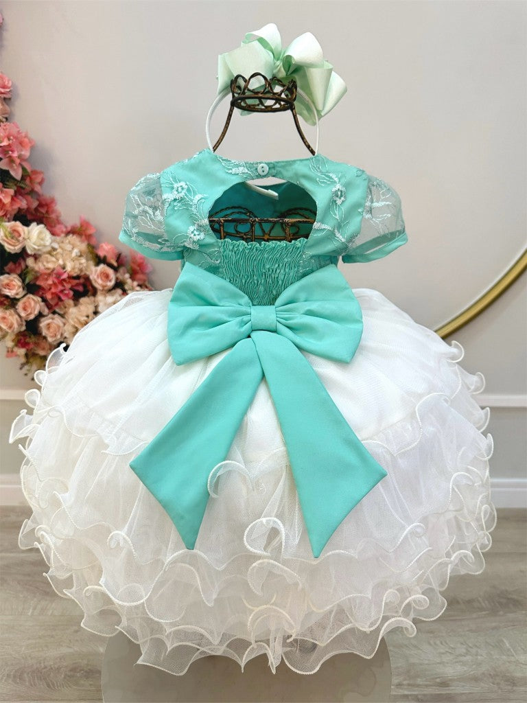 Vestido Infantil Verde em Tule com Saia de Babados para Festa