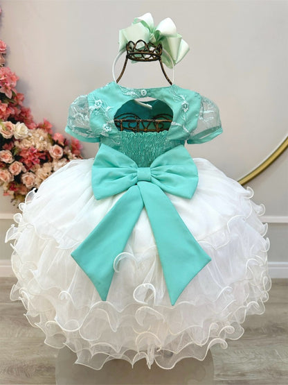 Vestido Infantil Verde em Tule com Saia de Babados para Festa