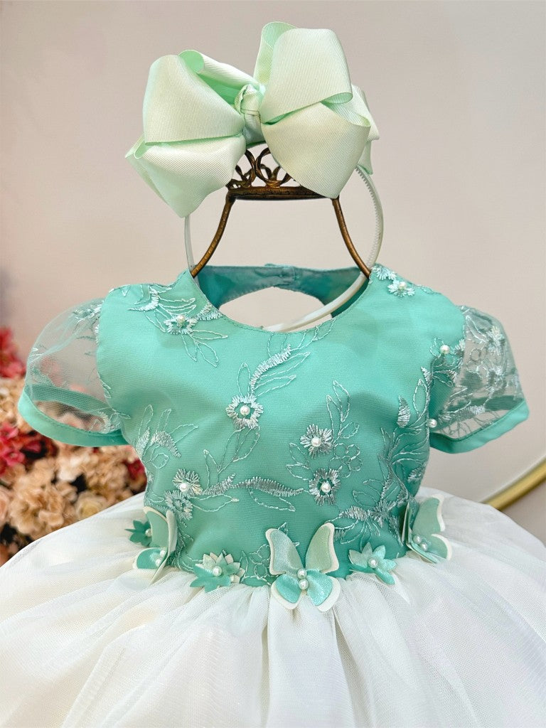 Vestido Infantil Verde em Tule com Saia de Babados para Festa