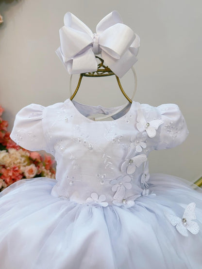 Vestido Infantil Branco em Tule com Renda Delicada para Daminhas