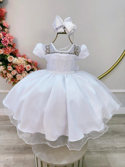 Vestido Infantil Branco em Tule com Renda Delicada para Daminhas