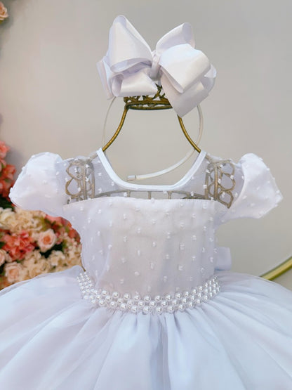 Vestido Infantil Branco em Tule com Renda Delicada para Daminhas