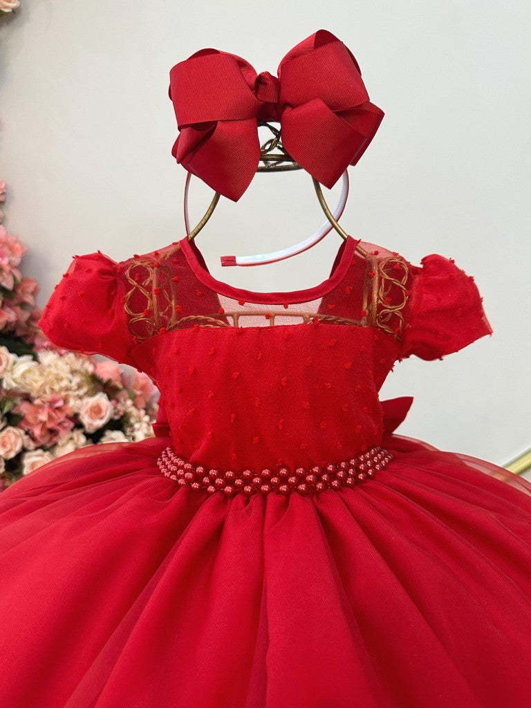 Vestido Infantil Vermelho em Tule com Pipoquinha e Saia Rodada para Estilo Princesa