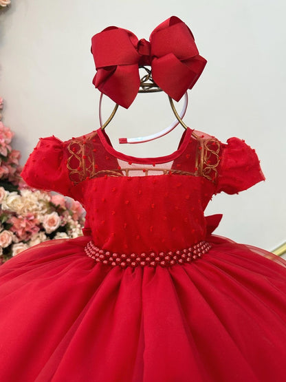 Vestido Infantil Vermelho em Tule com Pipoquinha e Saia Rodada para Estilo Princesa