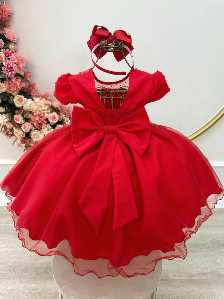 Vestido Infantil Vermelho em Tule com Pipoquinha e Saia Rodada para Estilo Princesa