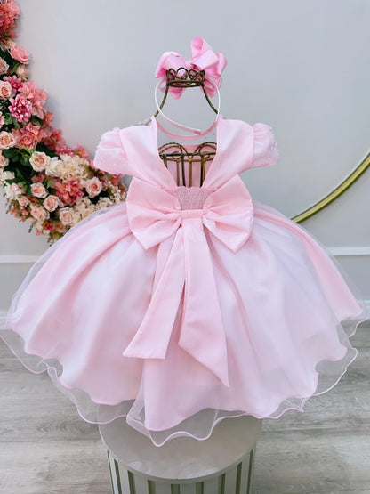 Vestido Infantil Rosa Claro em Tule Pipoquinha com Saia Rodada para Daminhas