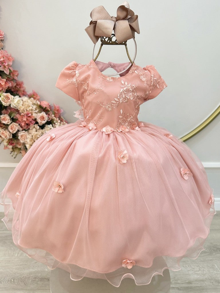 Vestido Infantil Rosa em Renda com Saia Rodada para Festa de Aniversário