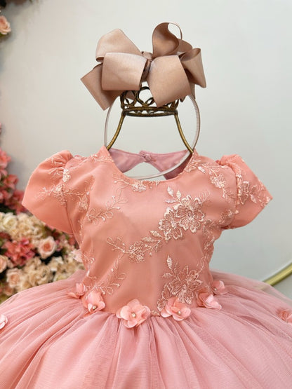 Vestido Infantil Rosa em Renda com Saia Rodada para Festa de Aniversário