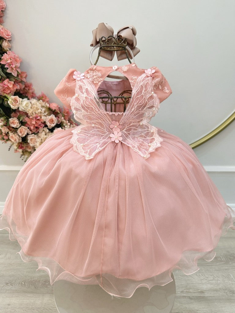 Vestido Infantil Rosa em Renda com Saia Rodada para Festa de Aniversário