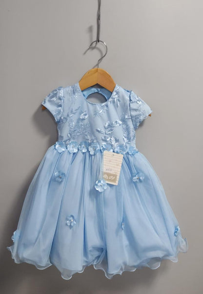 Vestido Infantil Azul Claro em Tule com Renda e Saia Rodada para Festa de Aniversário