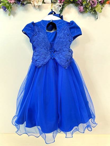 Vestido Infantil Azul Royal em Tule com Renda Saia Rodada para Festa de Aniversário