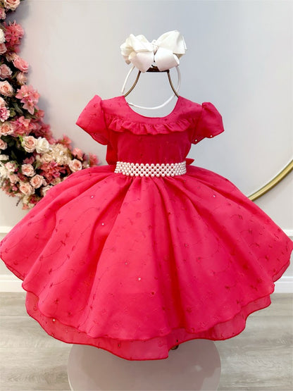 Vestido Infantil Goiaba em Laise com Babados Luxo para Daminhas