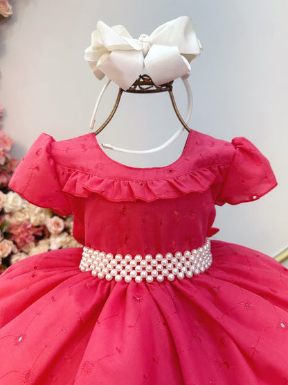 Vestido Infantil Goiaba em Laise com Babados Luxo para Daminhas