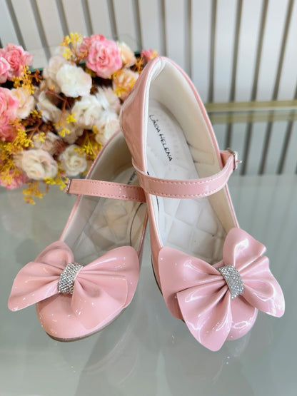 Sapatinho C/ Salto Rosa Verniz Aplique de Lacinho e Strass