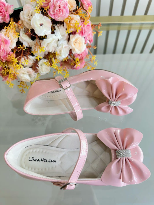 Sapatinho C/ Salto Rosa Verniz Aplique de Lacinho e Strass