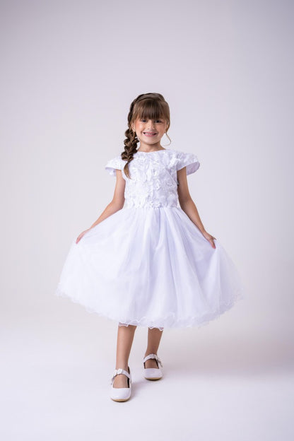 Vestido Infantil Branco em Tecido Misto com Saia Rodada para Daminhas
