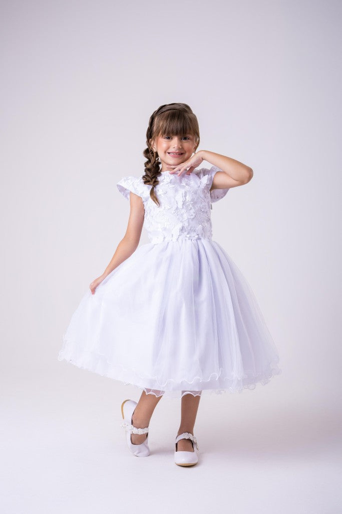 Vestido Infantil Branco em Tecido Misto com Saia Rodada para Daminhas