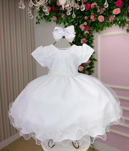 Vestido Infantil Branco em Algodão com Laço nas Costas para Daminhas