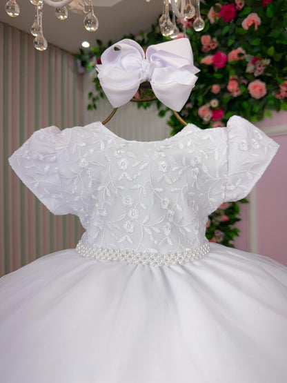 Vestido Infantil Branco em Algodão com Laço nas Costas para Daminhas