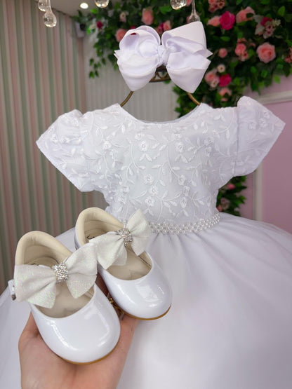 Vestido Infantil Branco em Algodão com Laço nas Costas para Daminhas