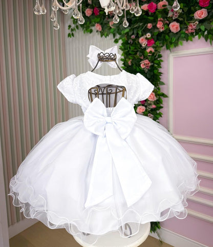 Vestido Infantil Branco em Algodão com Laço nas Costas para Daminhas