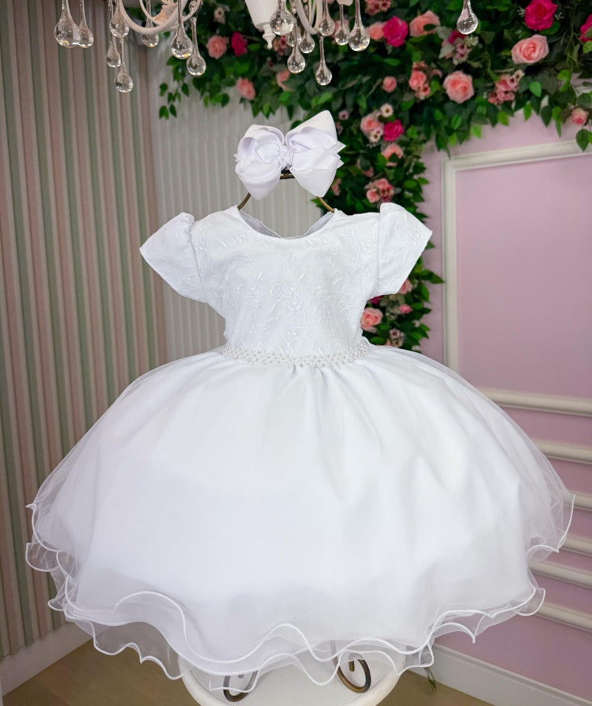 Vestido Infantil Branco em Algodão com Laço Elegante para Daminhas