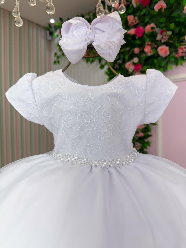 Vestido Infantil Branco em Algodão com Laço Elegante para Daminhas