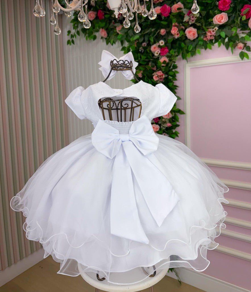 Vestido Infantil Branco em Algodão com Laço Elegante para Daminhas