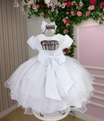Vestido Infantil Branco em Algodão com Laço Elegante para Daminhas