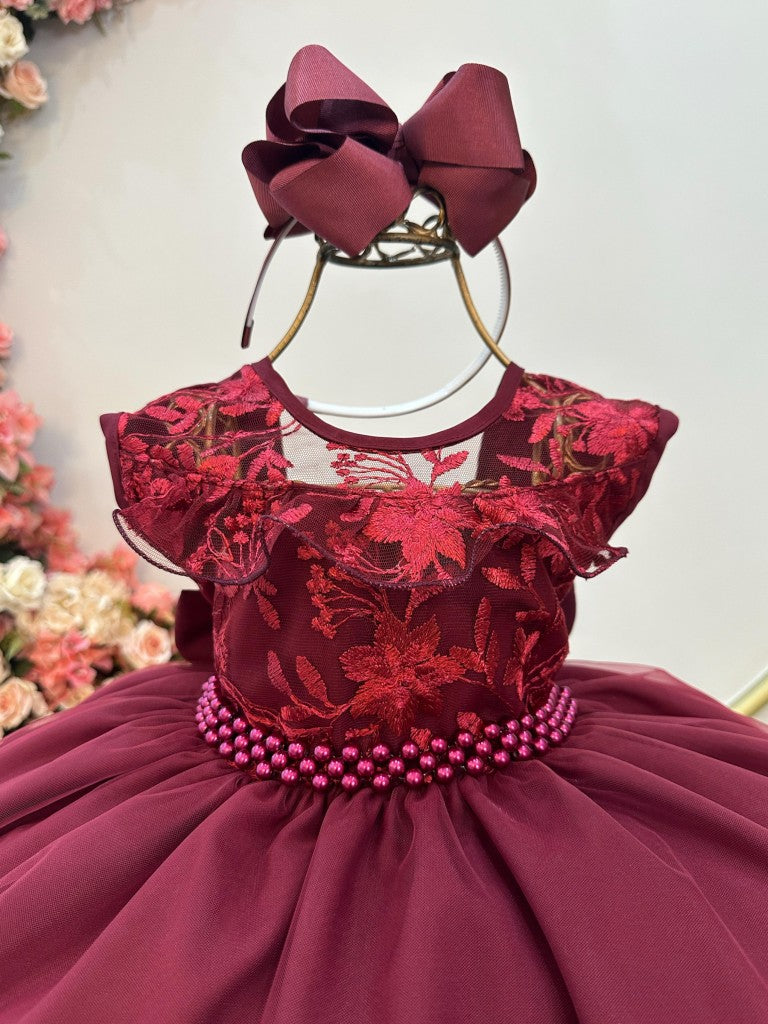 Vestido Infantil Marsala em Renda com Babados para Festa