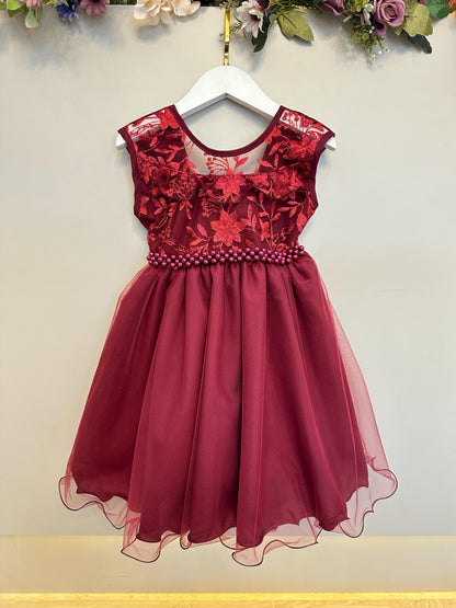 Vestido Infantil Marsala em Renda com Babados para Festa