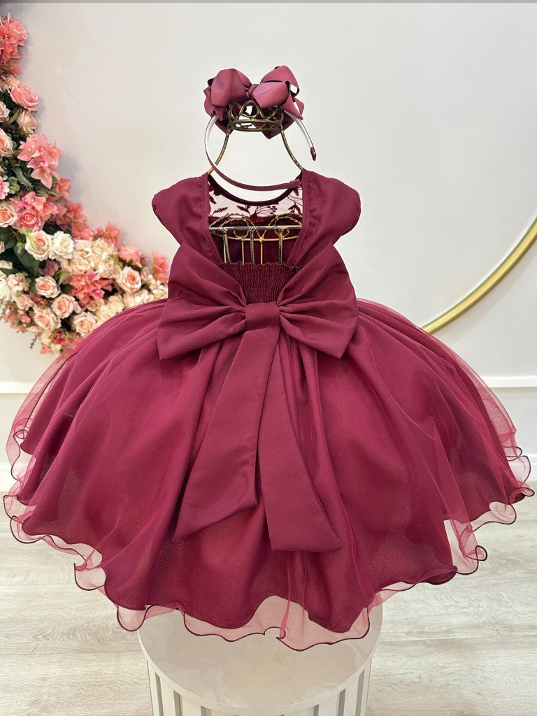 Vestido Infantil Marsala em Renda com Babados para Festa