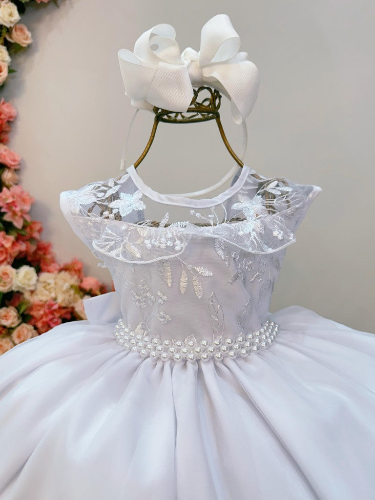Vestido Infantil Branco C/ Babados e Renda Daminhas Festas