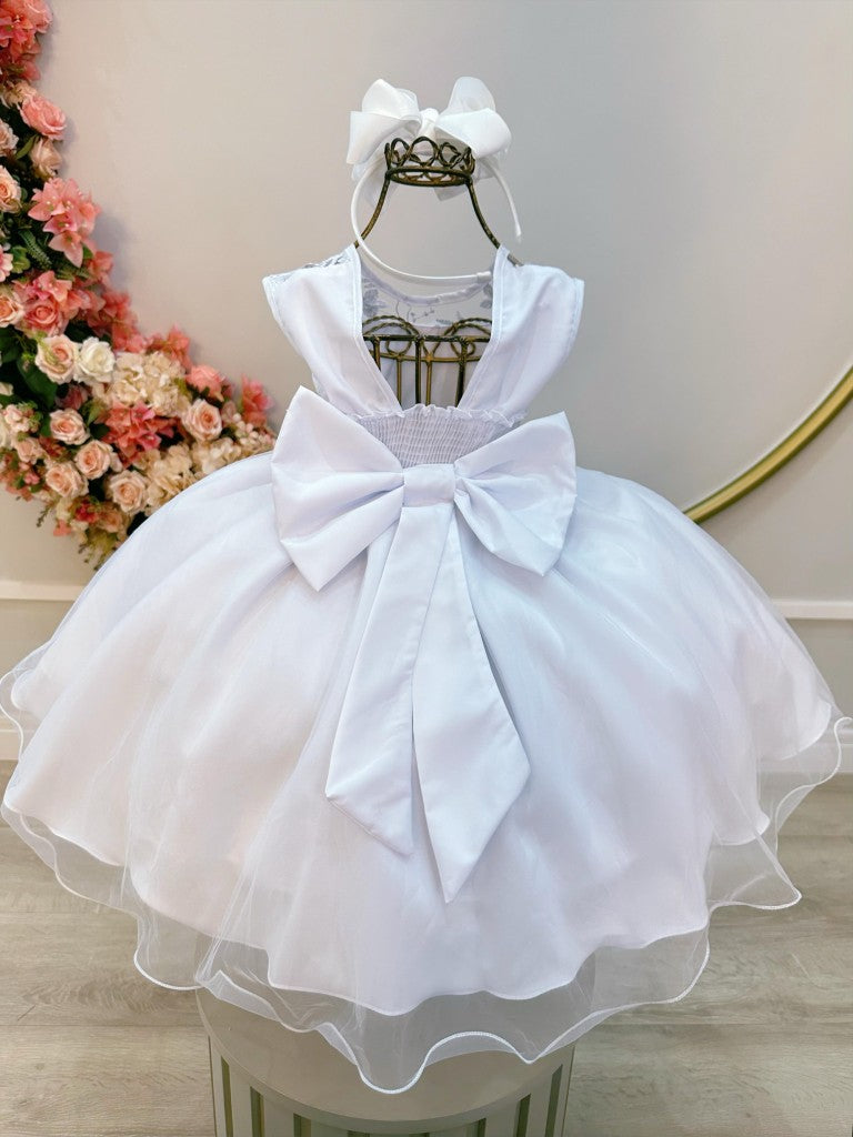 Vestido Infantil Branco C/ Babados e Renda Daminhas Festas