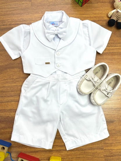 Conjunto Social Short Camisa Colete Gravata Suspensório Branco