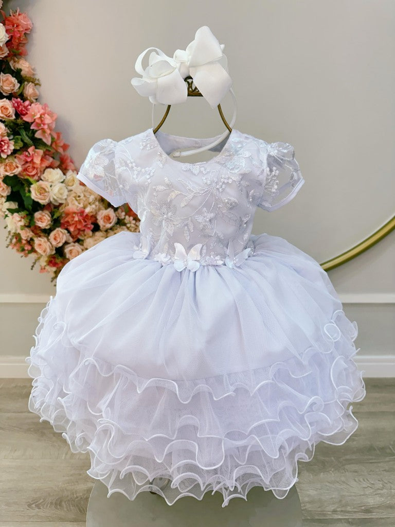 Vestido Infantil Branco em Algodão com Saia Babados para Festa de Aniversário