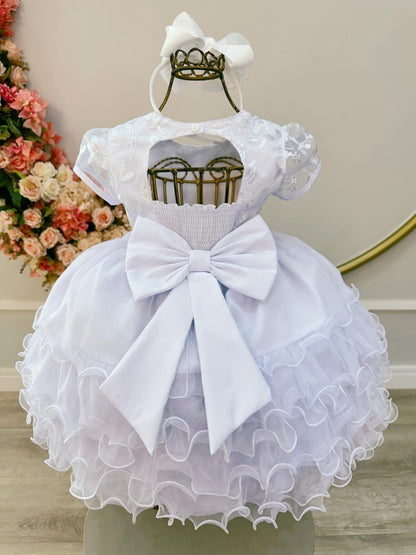 Vestido Infantil Branco em Algodão com Saia Babados para Festa de Aniversário