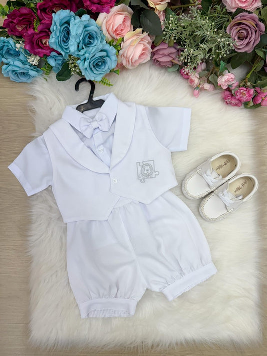 Conjunto Social Infantil Branco em Algodão com Gravata Borboleta para Pajem