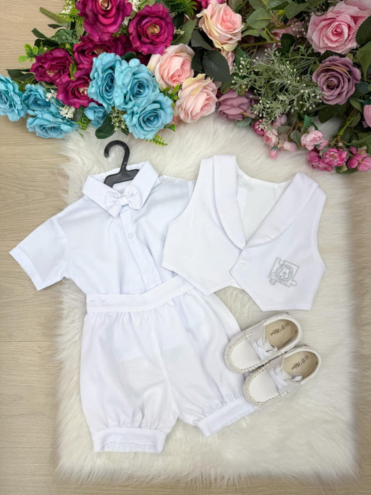 Conjunto Social Infantil Branco em Algodão com Gravata Borboleta para Pajem